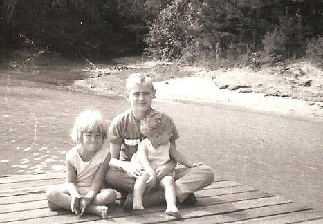 My sister and I sitting with my Uncle Paul