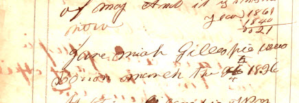 Jeremiah Gillespie's birth date in the Gillespie Family Bible