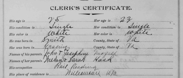 Frank and Clara's marriage record: bottom portion